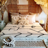 Black & White Cotton Throw with Arrow and Line Pattern | 240×125cm